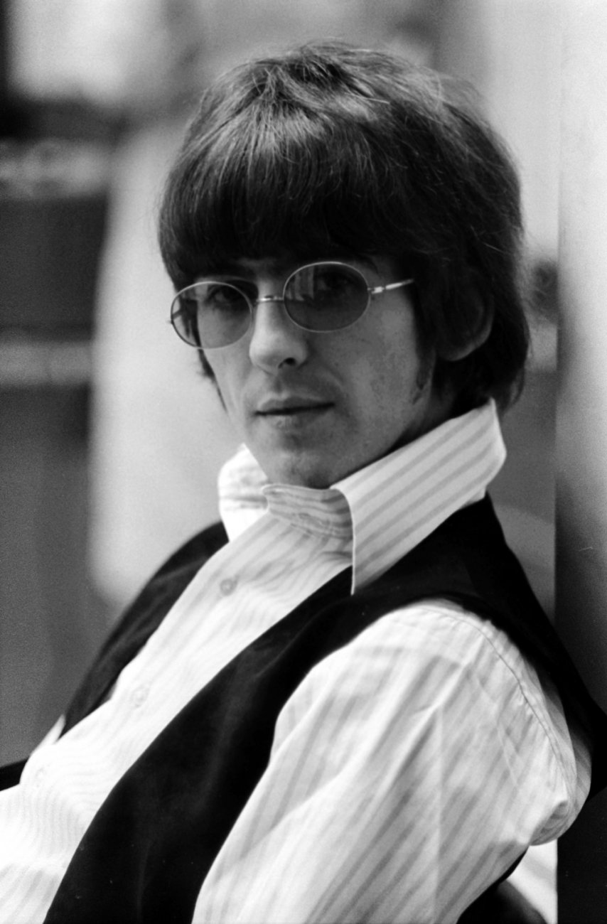 George photographed during a Rubber Soul recording session