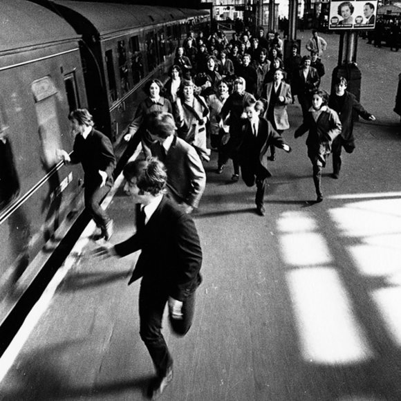 The Beatles filming A Hard Day’s Night at Marylebone Station in London